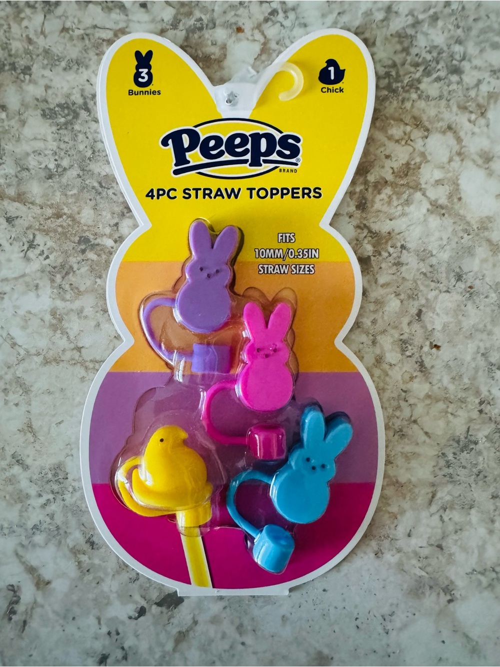 4-Pack Yellow, Purple, Pink & Blue Bunny & Chick Straw Toppers